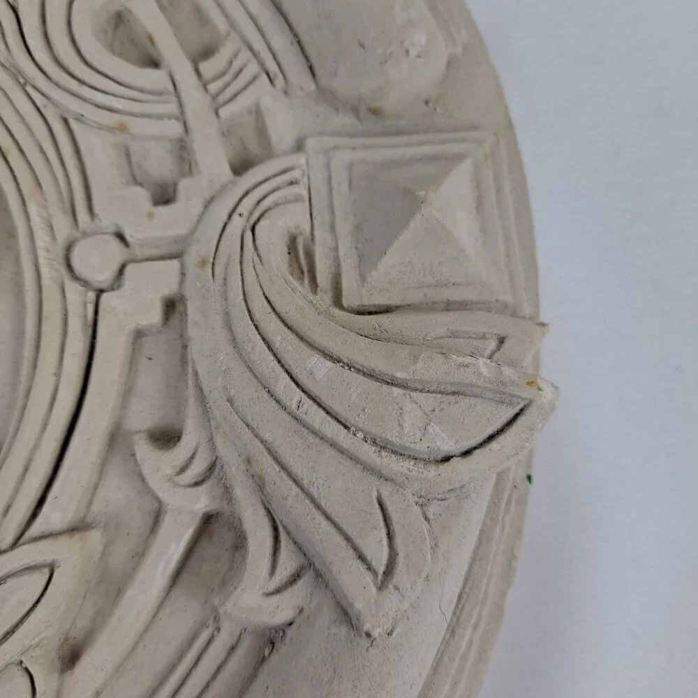Handmade Vintage Ceramic Wall Hanging Cream Color 3D Relief Hangers on Back